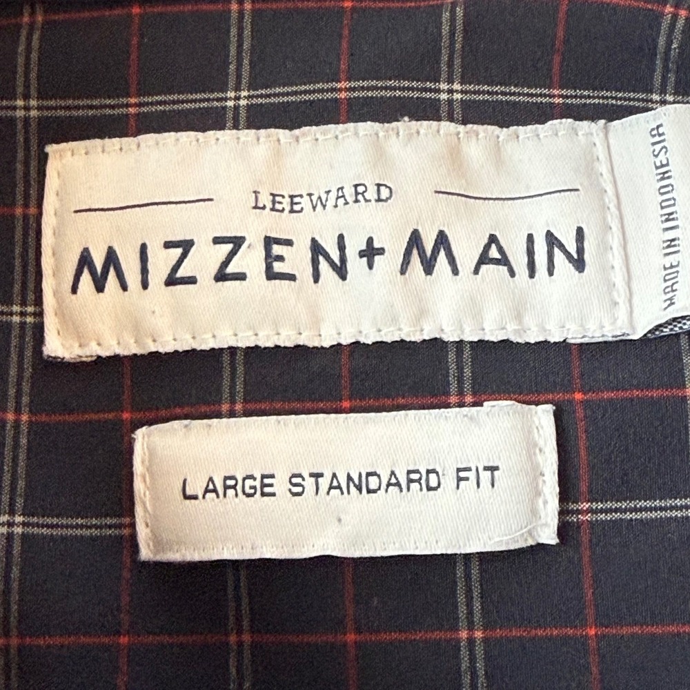 Mizzen + Main Leeward Navy Red Windowpane Performance Shirt Mens Large L-10017 - Picture 5 of 8